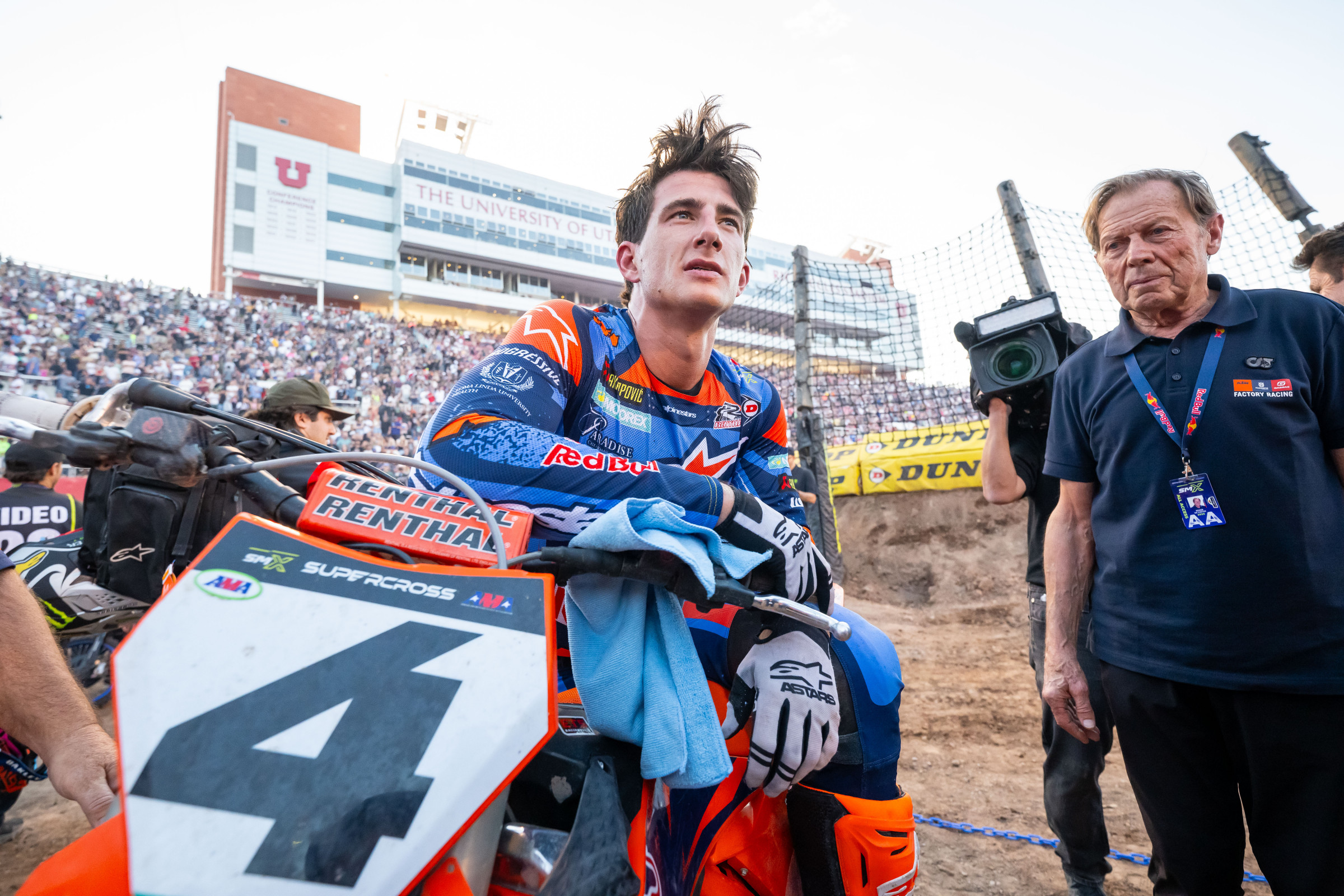 You'd never know it from this picture, but Chase Sexton won in Salt Lake City.