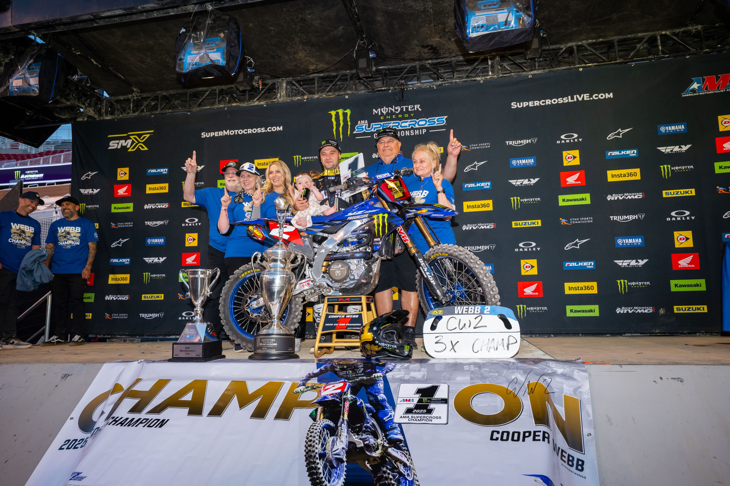 2025 450SX Champion Cooper Webb and the Monster Energy Yamaha Star Racing crew.