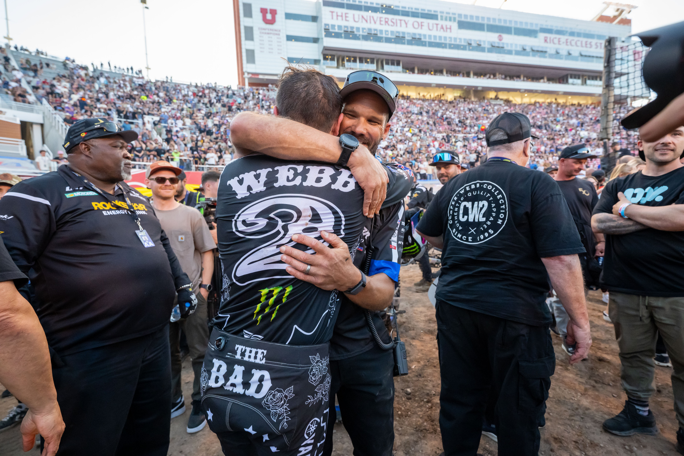 Webb celebrates a third Supercross championship in Salt Lake City.